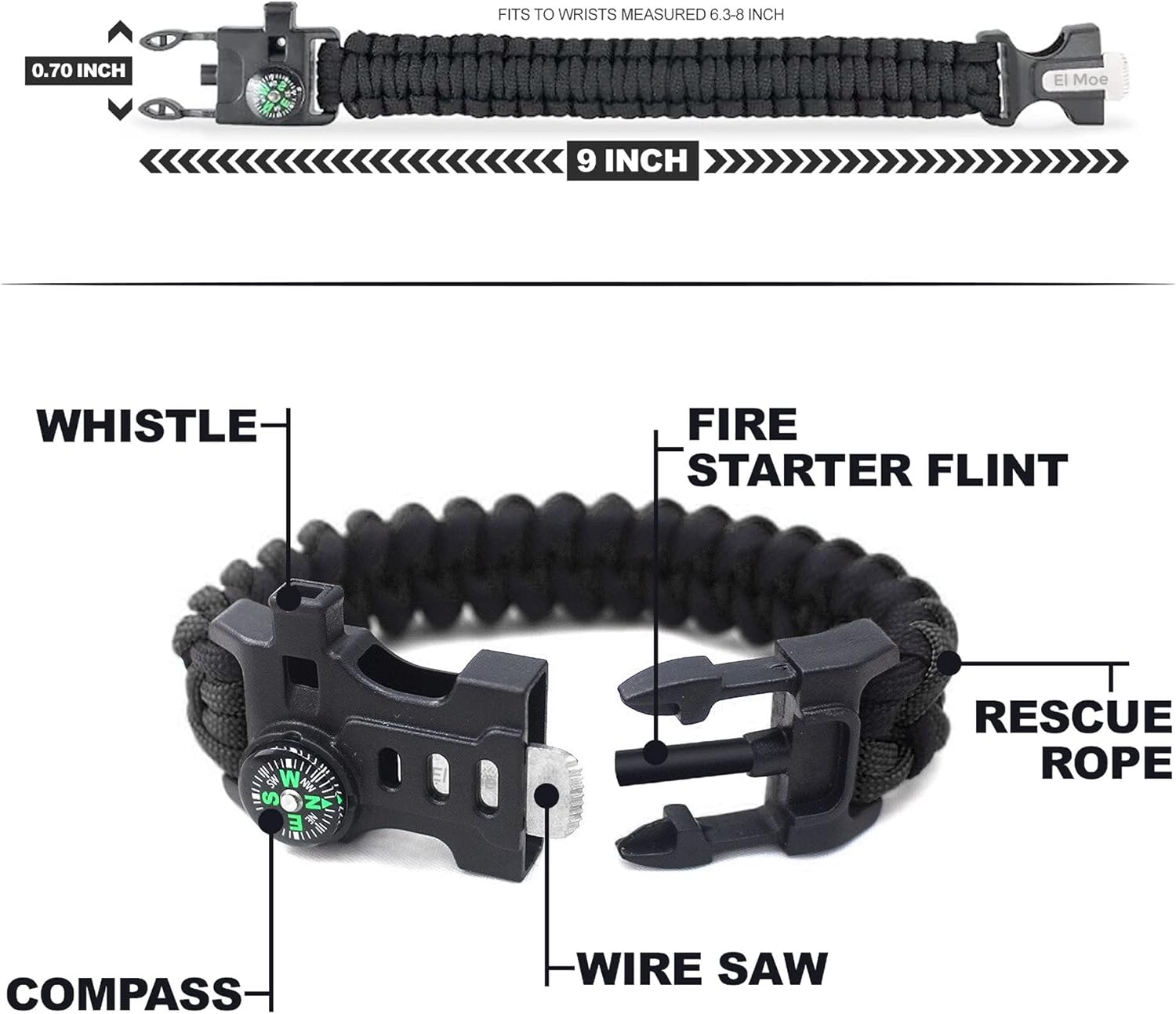 EL Moe Paracord Narukvica za Preživljavanje 5 u 1