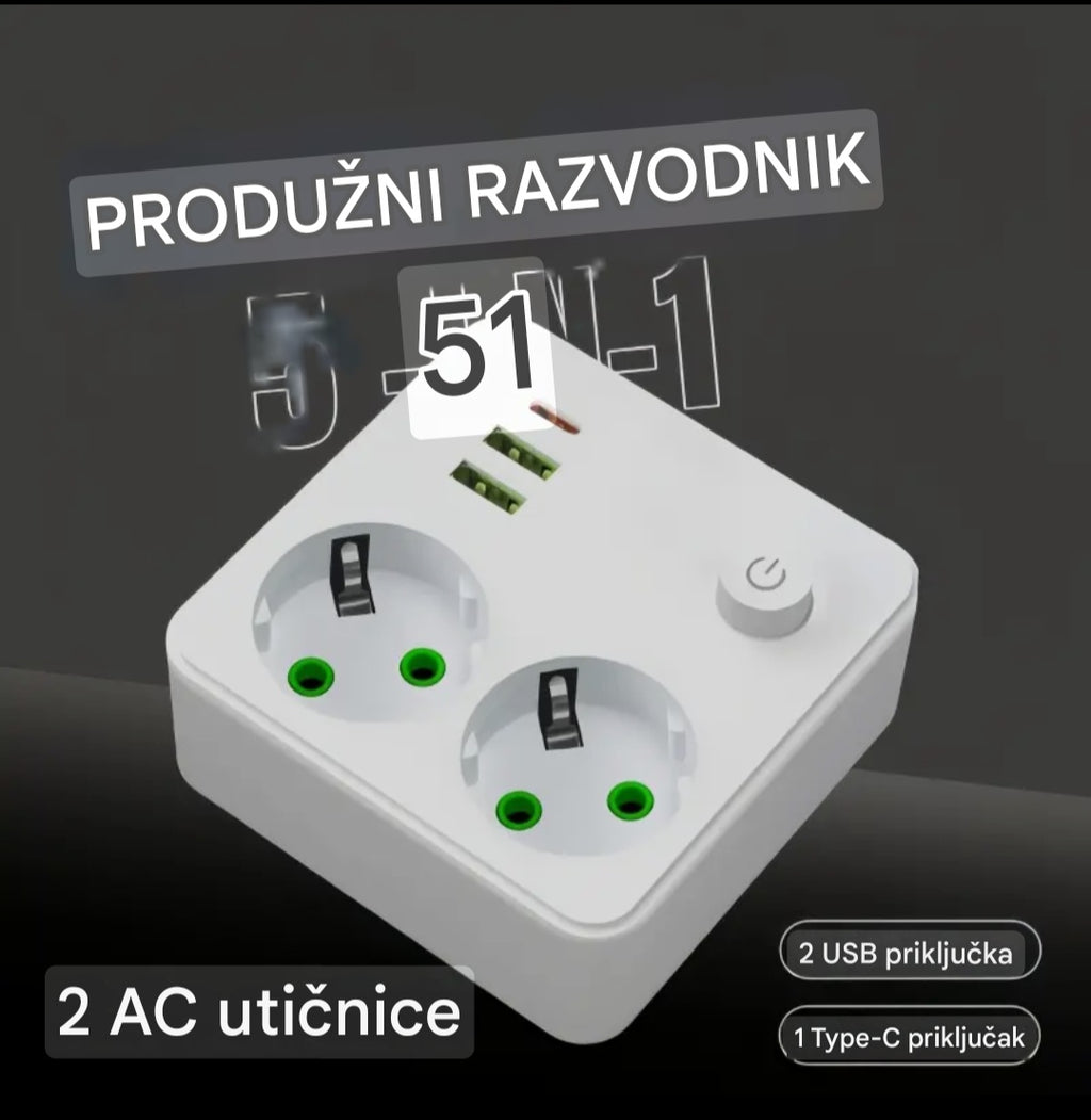 UTIČNICA RAZDJELNIK 2x USB + TYPE-C – PAMETNO PUNJENJE BEZ NEREDA!